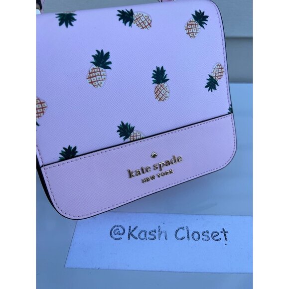 Kate Spade crossbody top handle purse pineapple print square pink multi - Picture 9 of 12